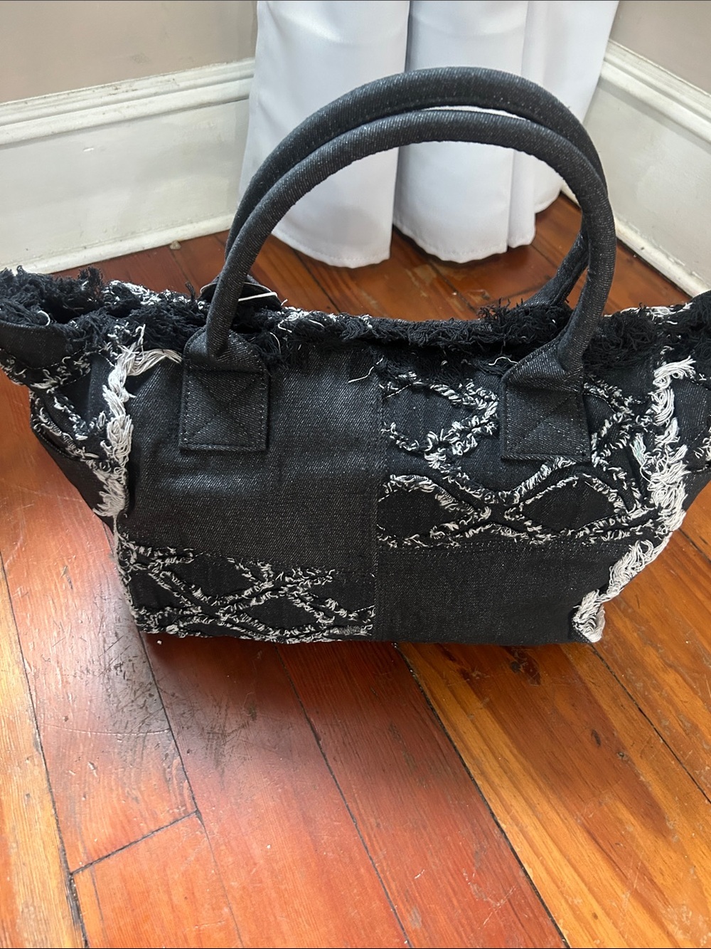 Wildfox Black Denim Fringe Crossbody Tote - Picture 5 of 12